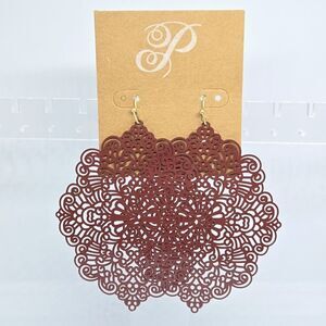 Plunder LAKELYNN Burgundy Filigree Cutout Statement Earrings Fall Christmas NEW